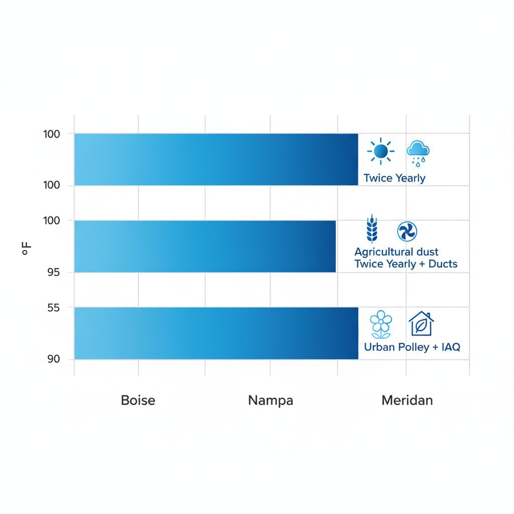 Landscape bar chart comparing AC maintenance needs in Boise, Nampa, and Meridian areas of Treasure Valley